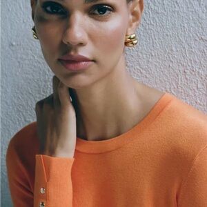 Zara NEW Women's Orange Crewneck Long-Sleeve Top